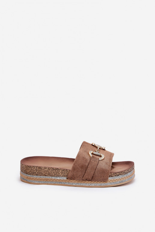 sieviešu čības ar platformu Ar zelta rotājumu Un mirdzēt Haki krāsas Morisela