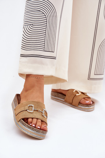 sieviešu čības ar platformu Ar zelta rotājumu Un mirdzēt brūnas krāsas Morisela