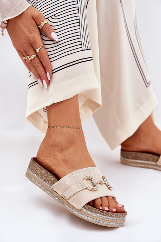 sieviešu čības ar platformu Ar zelta rotājumu Un mirdzēt smilšu krāsas Morisela