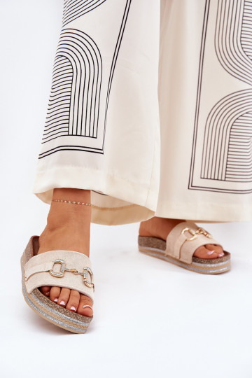 sieviešu čības ar platformu Ar zelta rotājumu Un mirdzēt smilšu krāsas Morisela 2