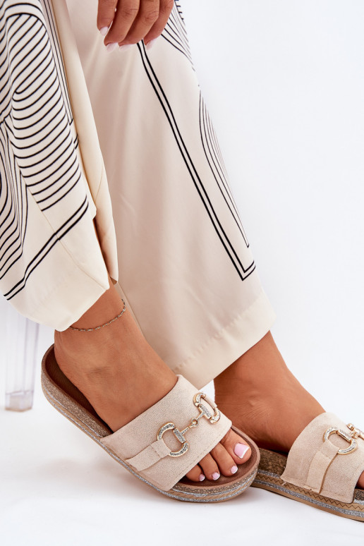 sieviešu čības ar platformu Ar zelta rotājumu Un mirdzēt smilšu krāsas Morisela