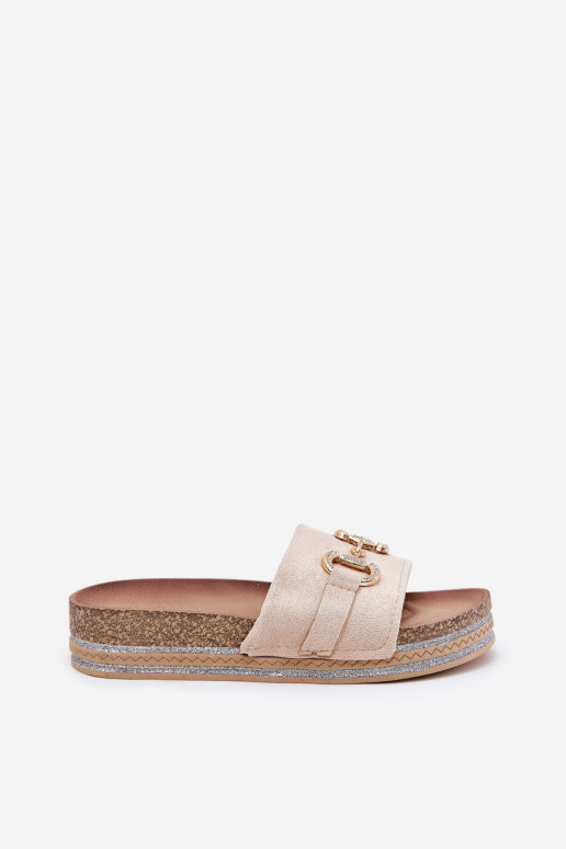 sieviešu čības ar platformu Ar zelta rotājumu Un mirdzēt smilšu krāsas Morisela