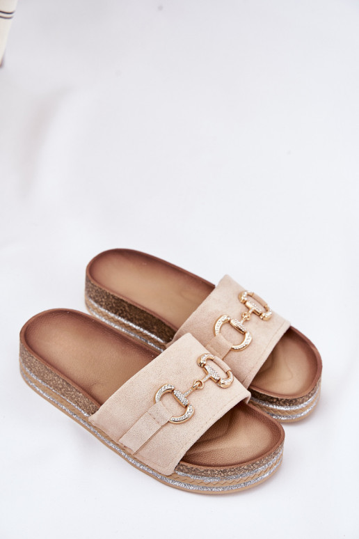 sieviešu čības ar platformu Ar zelta rotājumu Un mirdzēt smilšu krāsas Morisela