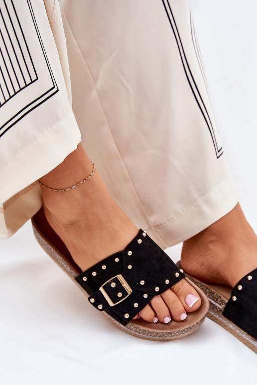 sieviešu čības ar platformu ar sprādzēm Un kniedes melnas krāsas Nusithia