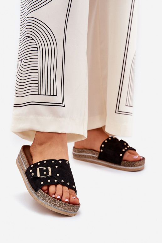 sieviešu čības ar platformu ar sprādzēm Un kniedes melnas krāsas Nusithia