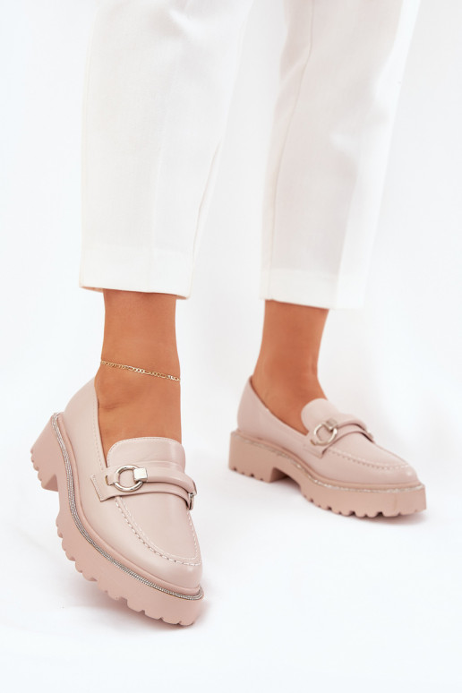 sieviešu mokasīni Dekorētas Cyrkoniami smilšu krāsas Patina