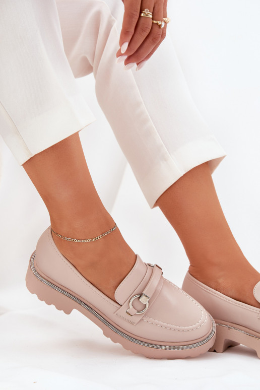 sieviešu mokasīni Dekorētas Cyrkoniami smilšu krāsas Patina