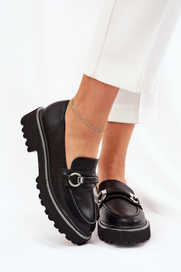 sieviešu mokasīni Dekorētas Cyrkoniami melnas krāsas Patina