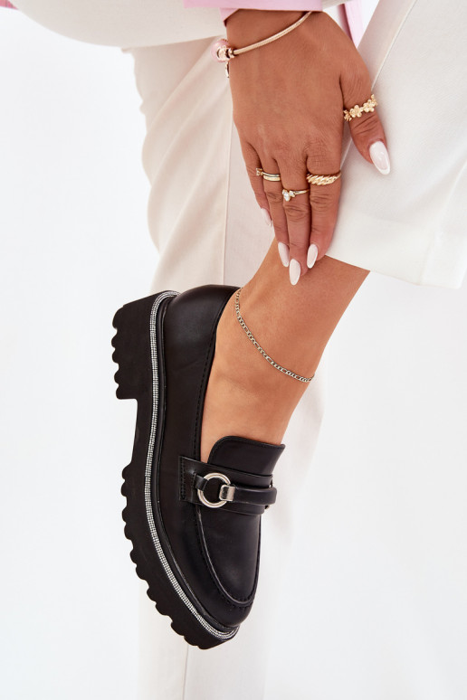 sieviešu mokasīni Dekorētas Cyrkoniami melnas krāsas Patina