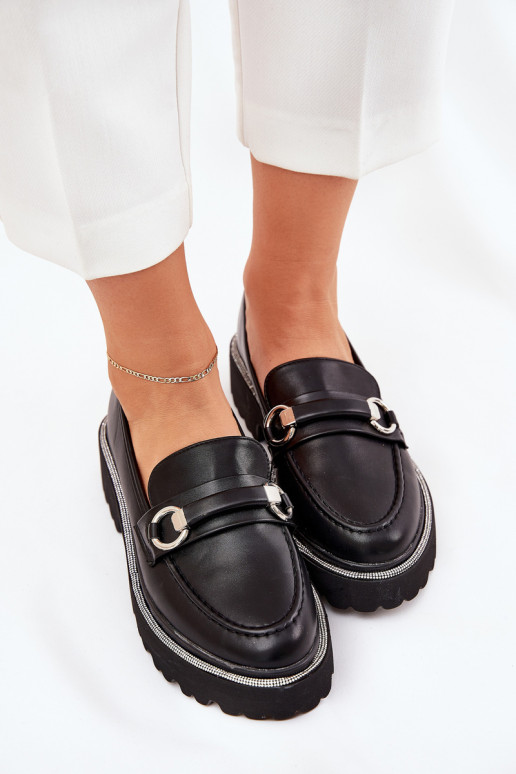 sieviešu mokasīni Dekorētas Cyrkoniami melnas krāsas Patina