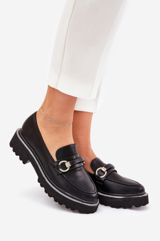 sieviešu mokasīni Dekorētas Cyrkoniami melnas krāsas Patina