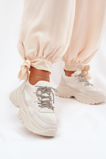 Sneakers modeļa apavi Sieviešu ar platformu Ozdobnym Šņorēšanam smilšu krāsas Evalianne