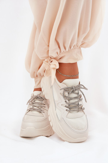Sneakers modeļa apavi Sieviešu ar platformu Ozdobnym Šņorēšanam smilšu krāsas Evalianne 2