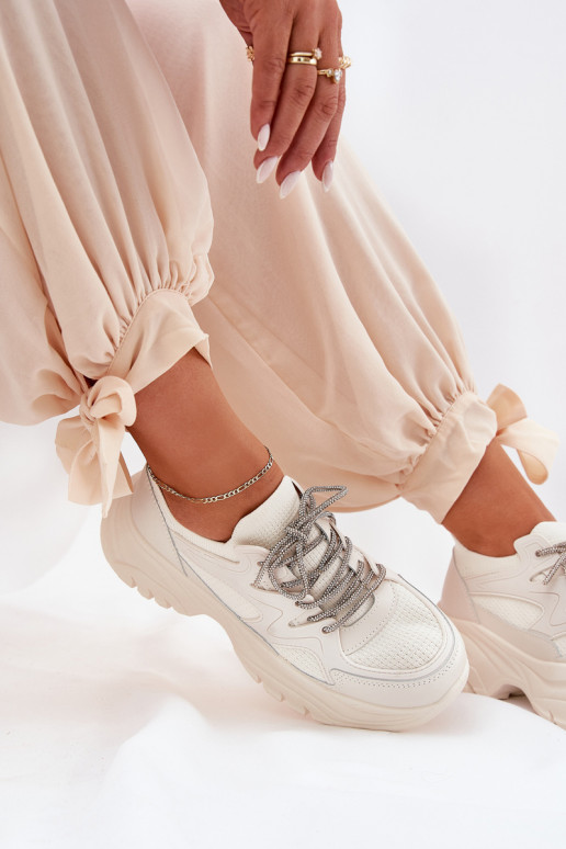 Sneakers modeļa apavi Sieviešu ar platformu Ozdobnym Šņorēšanam smilšu krāsas Evalianne