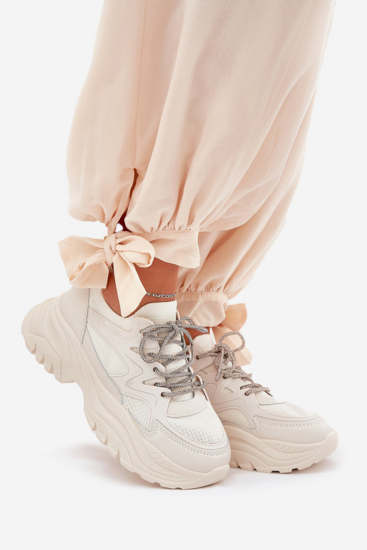 Sneakers modeļa apavi Sieviešu ar platformu Ozdobnym Šņorēšanam smilšu krāsas Evalianne