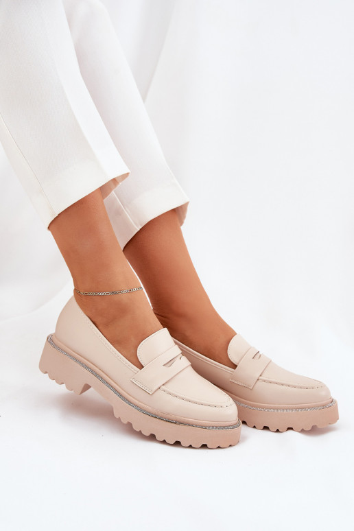 sieviešu mokasīni Eko Āda ar mirdzošiem spīdumiņiem smilšu krāsas INilamla