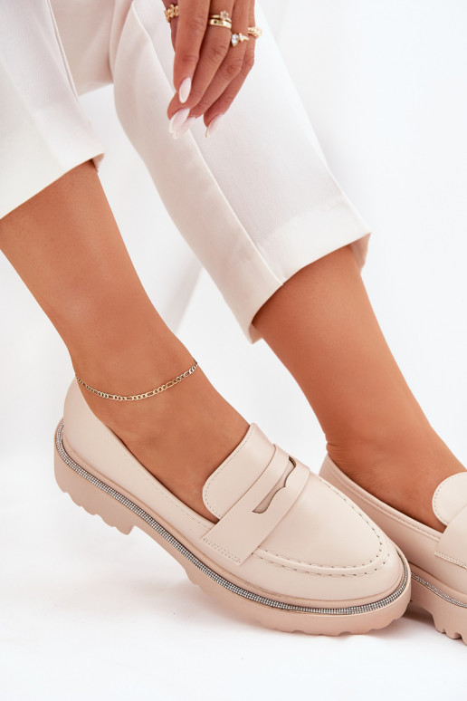 sieviešu mokasīni Eko Āda ar mirdzošiem spīdumiņiem smilšu krāsas INilamla