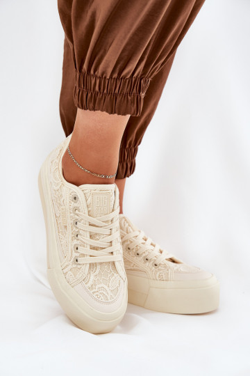 Ar mežģīnēm sieviešu puszābaki Big Star RR274746 smilšu krāsas 2