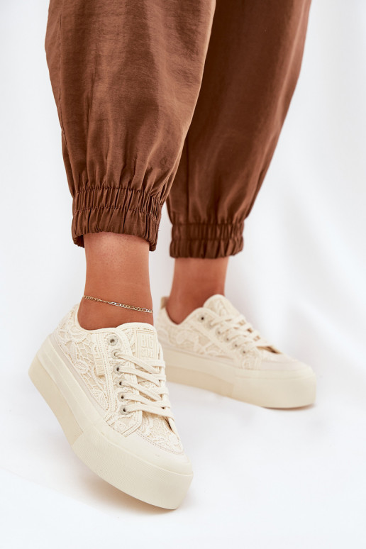 Ar mežģīnēm sieviešu puszābaki Big Star RR274746 smilšu krāsas Ar mežģīnēm sieviešu puszābaki Big Star RR274746 smilšu krāsas