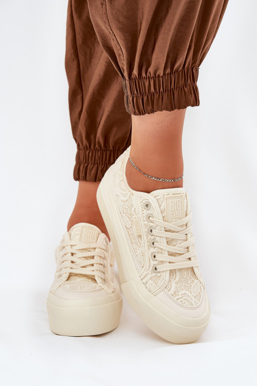 Ar mežģīnēm sieviešu puszābaki Big Star RR274746 smilšu krāsas Ar mežģīnēm sieviešu puszābaki Big Star RR274746 smilšu krāsas