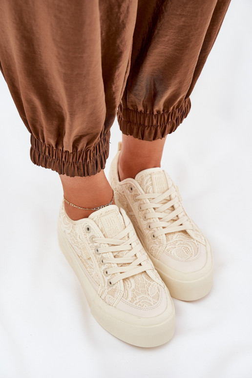 Ar mežģīnēm sieviešu puszābaki Big Star RR274746 smilšu krāsas Ar mežģīnēm sieviešu puszābaki Big Star RR274746 smilšu krāsas