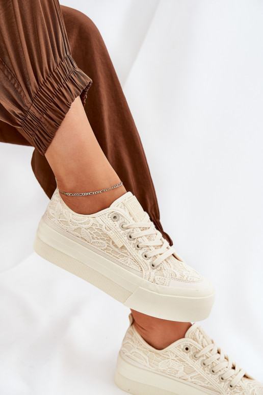 Ar mežģīnēm sieviešu puszābaki Big Star RR274746 smilšu krāsas Ar mežģīnēm sieviešu puszābaki Big Star RR274746 smilšu krāsas