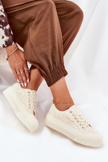 Ar mežģīnēm sieviešu puszābaki Big Star RR274746 smilšu krāsas