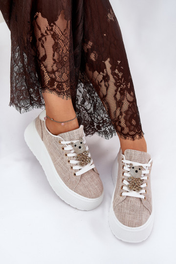 Sneakers modeļa apavi ar platformu Z Przypinką Lācis S.Barski BF51-014 smilšu krāsas