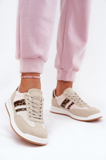 Sneakers modeļa apavi Sieviešu Z Eko zamšādau ar leoparda kažokādas rakstu smilšu krāsas Tā irrinils