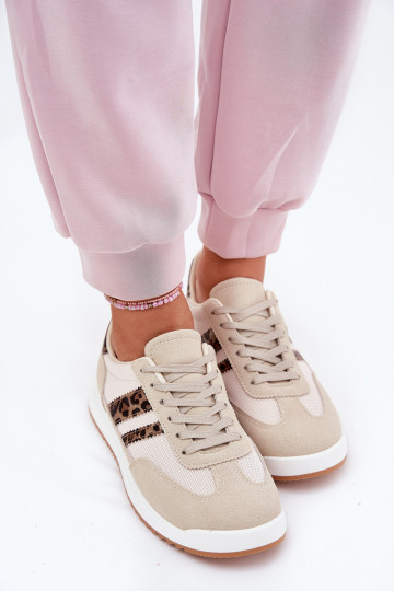 Sneakers modeļa apavi Sieviešu Z Eko zamšādau ar leoparda kažokādas rakstu smilšu krāsas Tā irrinils 2