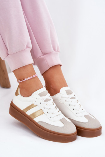 Sneakers modeļa apavi Sieviešu ar platformu no eko ādas Baltas-Zelta krāsas Elaraven