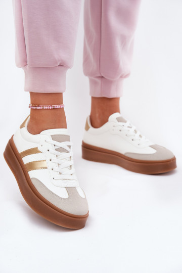 Sneakers modeļa apavi Sieviešu ar platformu no eko ādas Baltas-Zelta krāsas Elaraven 2