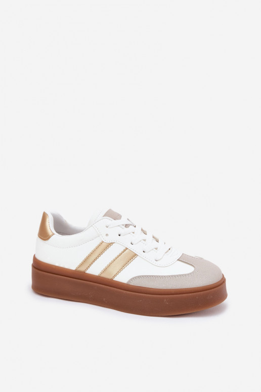 Sneakers modeļa apavi Sieviešu ar platformu no eko ādas Baltas-Zelta krāsas Elaraven Sneakers modeļa apavi Sieviešu ar platformu no eko ādas Baltas-Zelta krāsas Elaraven