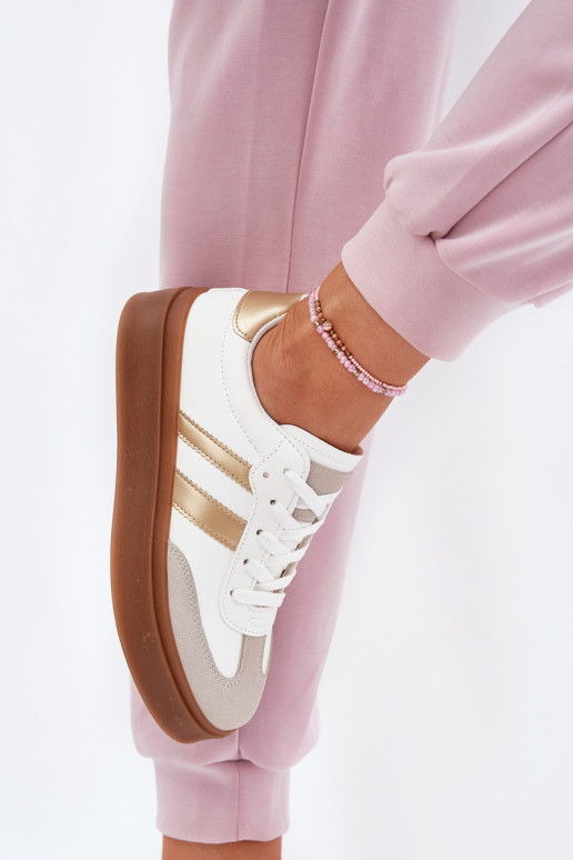 Sneakers modeļa apavi Sieviešu ar platformu no eko ādas Baltas-Zelta krāsas Elaraven Sneakers modeļa apavi Sieviešu ar platformu no eko ādas Baltas-Zelta krāsas Elaraven