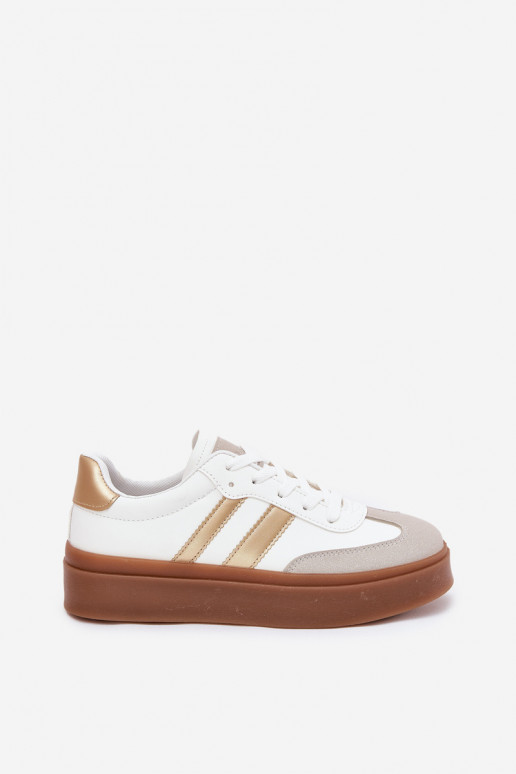 Sneakers modeļa apavi Sieviešu ar platformu no eko ādas Baltas-Zelta krāsas Elaraven Sneakers modeļa apavi Sieviešu ar platformu no eko ādas Baltas-Zelta krāsas Elaraven