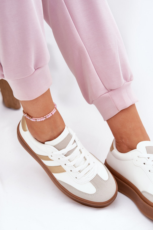 Sneakers modeļa apavi Sieviešu ar platformu no eko ādas Baltas-Zelta krāsas Elaraven Sneakers modeļa apavi Sieviešu ar platformu no eko ādas Baltas-Zelta krāsas Elaraven