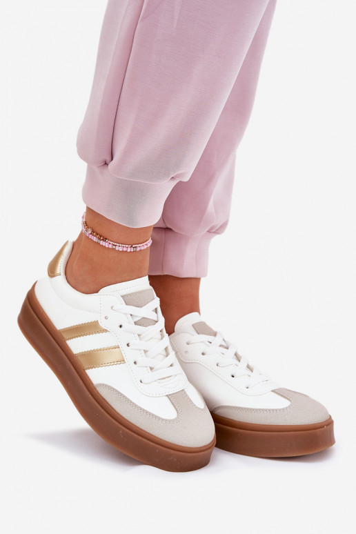 Sneakers modeļa apavi Sieviešu ar platformu no eko ādas Baltas-Zelta krāsas Elaraven Sneakers modeļa apavi Sieviešu ar platformu no eko ādas Baltas-Zelta krāsas Elaraven