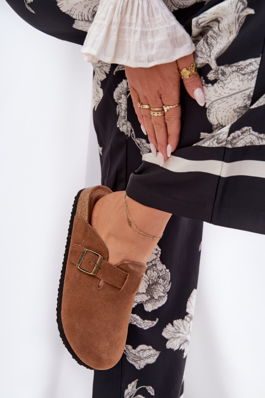 zamšādas čības Tukšas Sieviešu ar sprādzēm Big Star RR274A387 brūnas krāsas