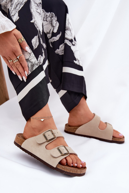 sieviešu zamšādas čības ar sprādzēm Big Star RR274A391 smilšu krāsas