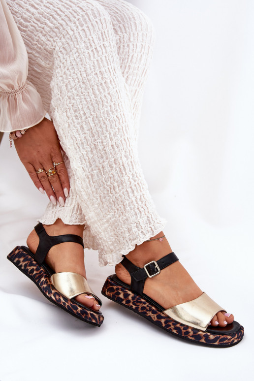 sandales Āda Sieviešu ar platformu ar rakstiem S.Barski JC51-347 Zelta krāsas sandales Āda Sieviešu ar platformu ar rakstiem S.Barski JC51-347 Zelta krāsas