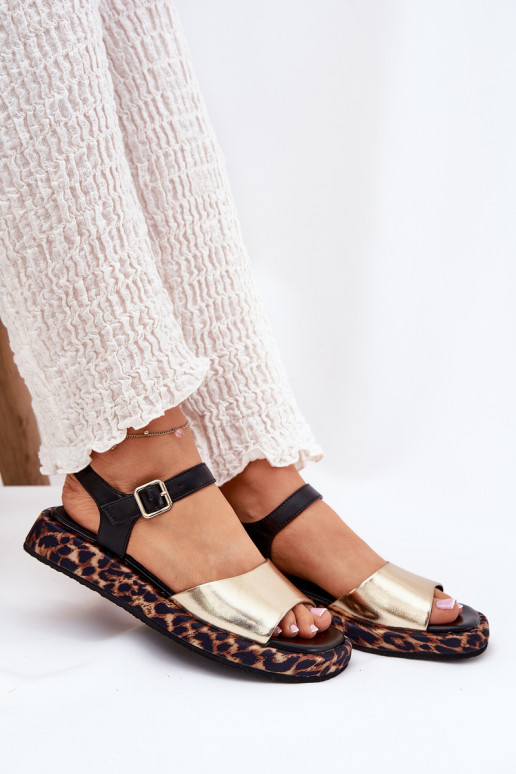 sandales Āda Sieviešu ar platformu ar rakstiem S.Barski JC51-347 Zelta krāsas sandales Āda Sieviešu ar platformu ar rakstiem S.Barski JC51-347 Zelta krāsas