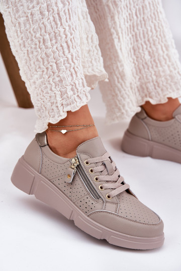 Āda sporta apavi Sneakers modeļa apavi ar platformu ar rāvējslēdzējiem Vinceza 88019 smilšu krāsas