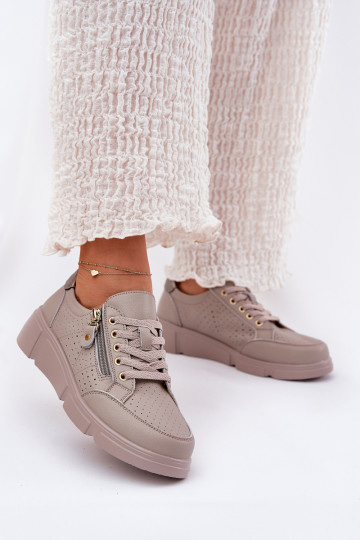 Āda sporta apavi Sneakers modeļa apavi ar platformu ar rāvējslēdzējiem Vinceza 88019 smilšu krāsas 2