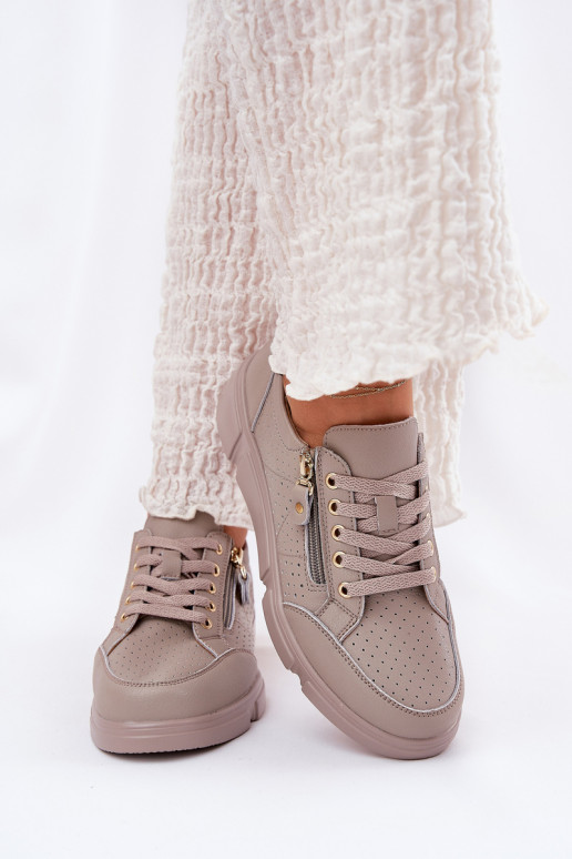 Āda sporta apavi Sneakers modeļa apavi ar platformu ar rāvējslēdzējiem Vinceza 88019 smilšu krāsas Āda sporta apavi Sneakers modeļa apavi ar platformu ar rāvējslēdzējiem Vinceza 88019 smilšu krāsas