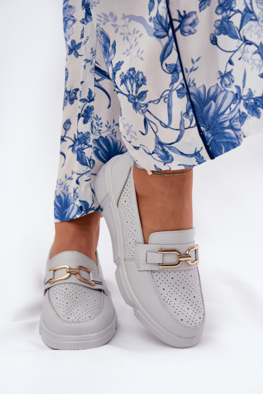 sieviešu mokasīni Āda Ze Zelta krāsasm Detalem Vinceza 88007 Pelēkas krāsas sieviešu mokasīni Āda Ze Zelta krāsasm Detalem Vinceza 88007 Pelēkas krāsas