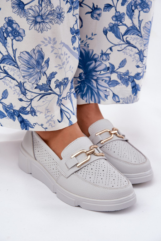 sieviešu mokasīni Āda Ze Zelta krāsasm Detalem Vinceza 88007 Pelēkas krāsas sieviešu mokasīni Āda Ze Zelta krāsasm Detalem Vinceza 88007 Pelēkas krāsas