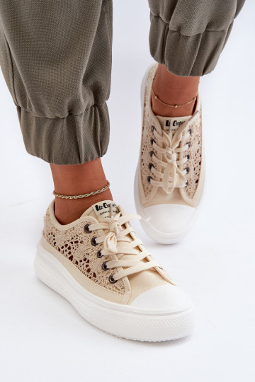 Ar mežģīnēm sieviešu puszābaki Lee Cooper LCIN-23-44-1620 smilšu krāsas