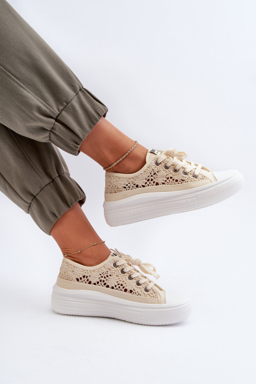 Ar mežģīnēm sieviešu puszābaki Lee Cooper LCIN-23-44-1620 smilšu krāsas