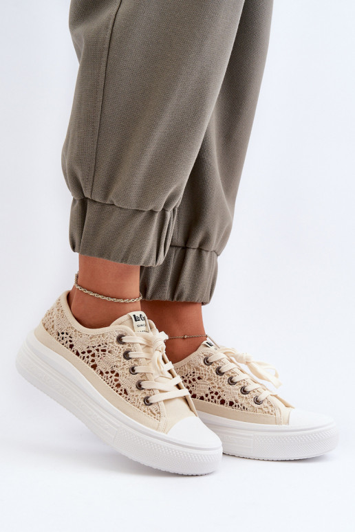 Ar mežģīnēm sieviešu puszābaki Lee Cooper LCIN-23-44-1620 smilšu krāsas