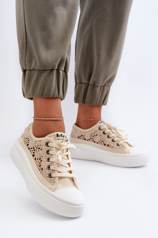 Ar mežģīnēm sieviešu puszābaki Lee Cooper LCIN-23-44-1620 smilšu krāsas